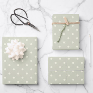 Feuille De Papier Cadeau Unique Pastel Gris Beige & Blanc Polka Motif
