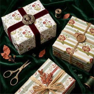 Feuille De Papier Cadeau Unique Rouge Vert Botanique Floral Aquarelle TMF26