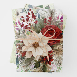 Feuille De Papier Cadeau Unique Vintage inspiré Noël Floral
