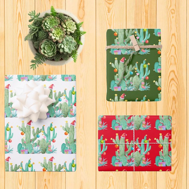 Feuille De Papier Cadeau Vacances Cactus Cactus Désert Noël (Créateur téléchargé)