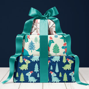 Feuille De Papier Cadeau Vacances de Noël de dinosaure mignon