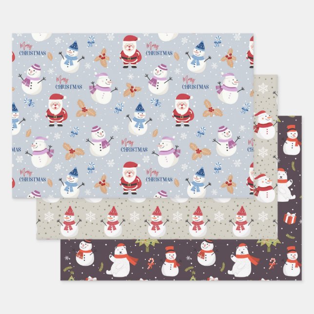 Feuille De Papier Cadeau Vacances de Noël Enfants mignons Père Noël Snowman (Lot)