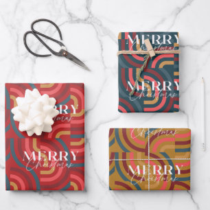 Feuille De Papier Cadeau Vacances de Noël Géométrique Maximale Rétro