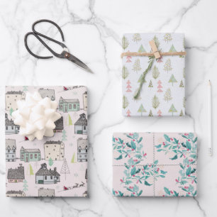 Feuille De Papier Cadeau Vacances de Noël Hygge Nordic Holly Berries