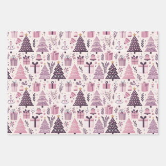 Feuille De Papier Cadeau vacances de Noël moderne thème violet et rose