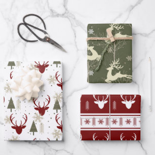 Feuille De Papier Cadeau Vacances de Noël Reindeer Bois d'hiver