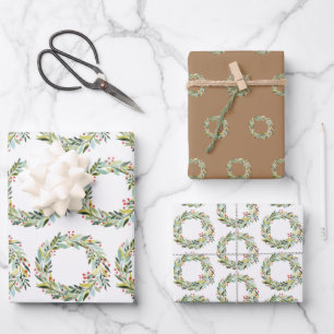 Feuille De Papier Cadeau Vacances de Noël Verdure Wreath