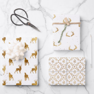 Feuille De Papier Cadeau Vacances des bois de cerf dorés