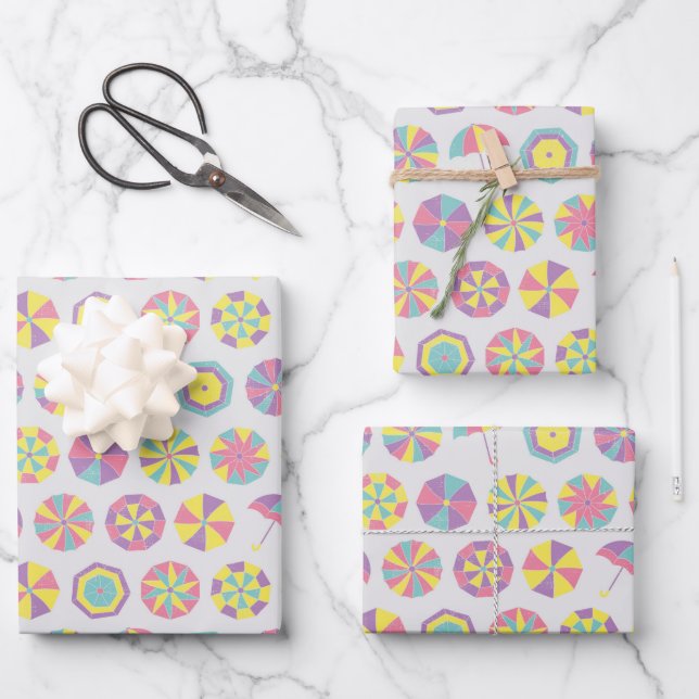 Feuille De Papier Cadeau Vacances d'été. Motif parapluie (drôle) (Recto)