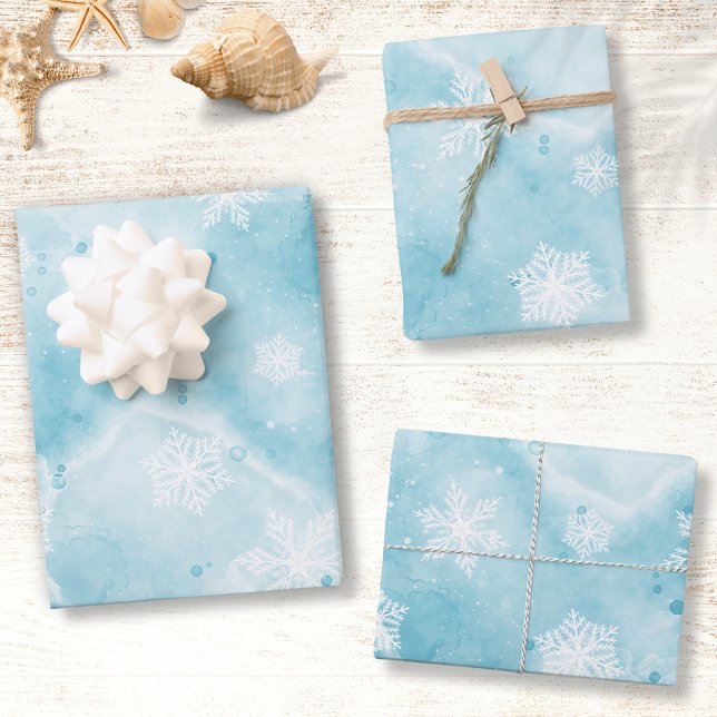 Feuille De Papier Cadeau Vacances d'hiver Elégant Blue Snowflakes Noël (Elegant Blue Snowflakes Wrapping Paper Sheets for Christmas and Winter Holidays)