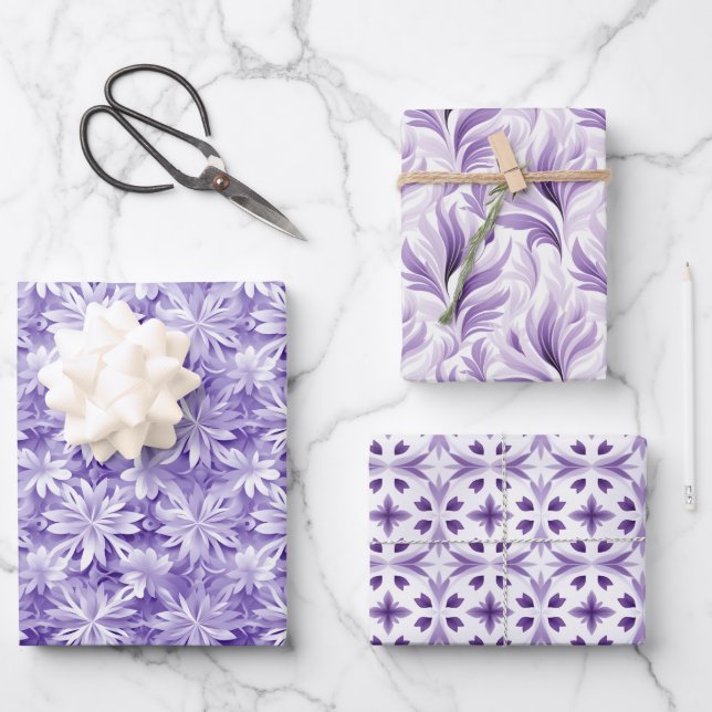 Feuille De Papier Cadeau Vacances élégance chic : Pastel violet & blanc (Recto)