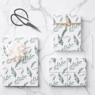 Feuille De Papier Cadeau Vacances Élégantes Peintes Pinèdes d'hiver