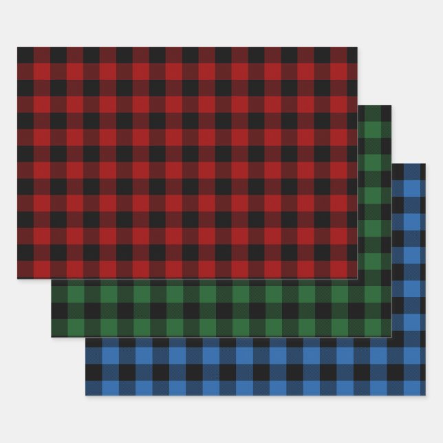 Feuille De Papier Cadeau Vacances en buffle rouge, vert et bleu (Lot)
