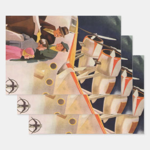 Feuille De Papier Cadeau Vacances en famille vintage en hydravion à hélices