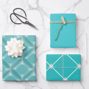 Feuille De Papier Cadeau Vacances en treillis turquoise et argentée