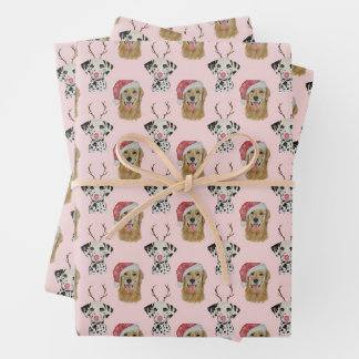 Feuille De Papier Cadeau Vacances Golden Retriever et Dalmation
