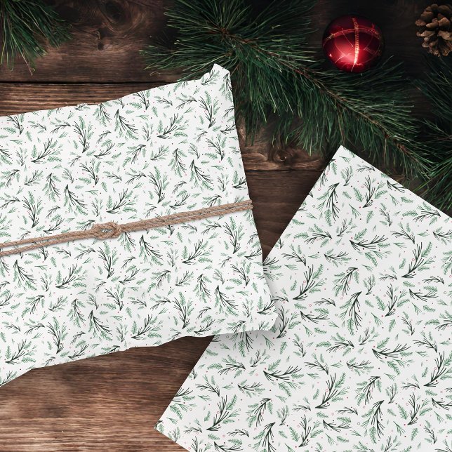 Feuille De Papier Cadeau Vacances Motif de la branche de pin rustique (Créateur téléchargé)