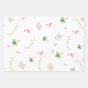 Feuille De Papier Cadeau Vacances Noël Côte Flamant rose de plage Palmtree