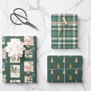Feuille De Papier Cadeau Vacances Pink & À feuillage persistant Plaid