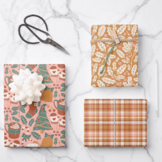Feuille De Papier Cadeau Vacances rose, verte et orange