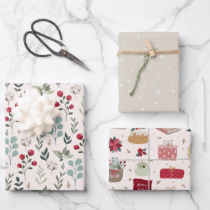 Feuille De Papier Cadeau Vacances Verdure Berries Stars Pays