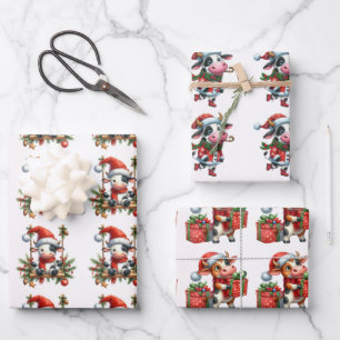 Feuille De Papier Cadeau Vache bébé (veau) Enfants de Noël