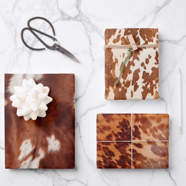 Feuille De Papier Cadeau Vache blanche Brown (Recto)