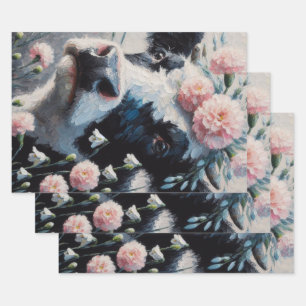 Feuille De Papier Cadeau Vache Holstein dans les fleurs ferme Découpage fer