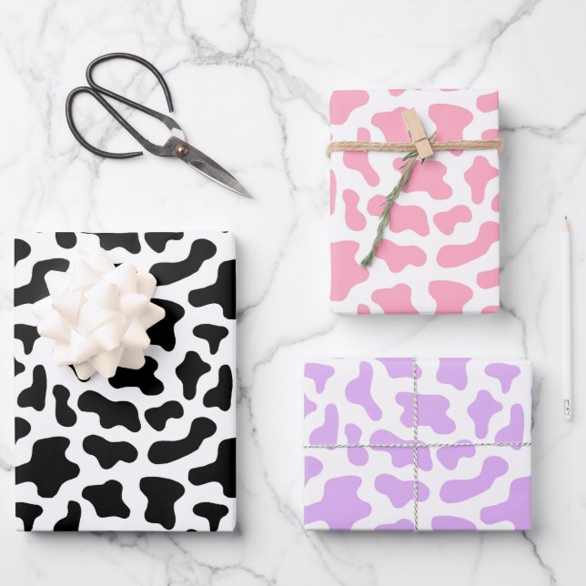 Feuille De Papier Cadeau Vache Imprimer Cowgirl Animal Motif rose noir pour (Recto)