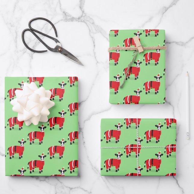 Feuille De Papier Cadeau Vache Père Noël Novelty Christmas (Recto)