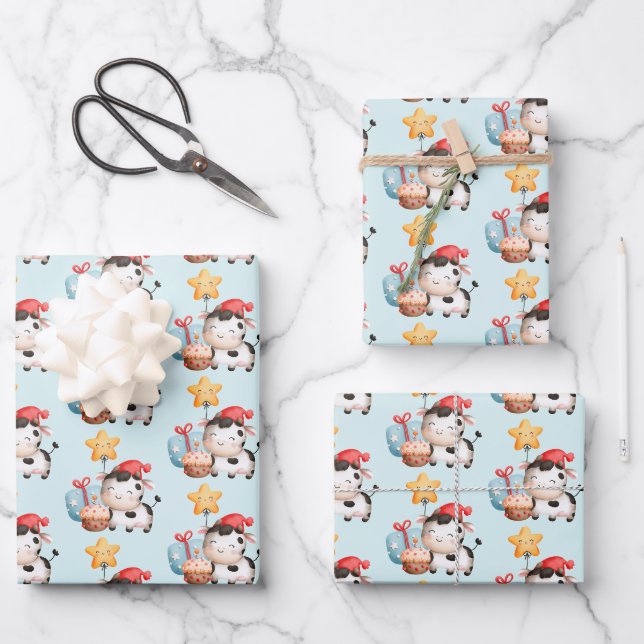 Feuille De Papier Cadeau Vache souriante mignonne adorable Anniversaire (Recto)