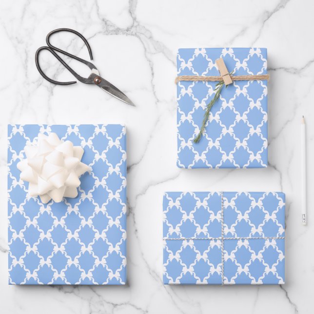 Feuille De Papier Cadeau Vaches Coquette Bleues, Trellis, Preppy (Recto)