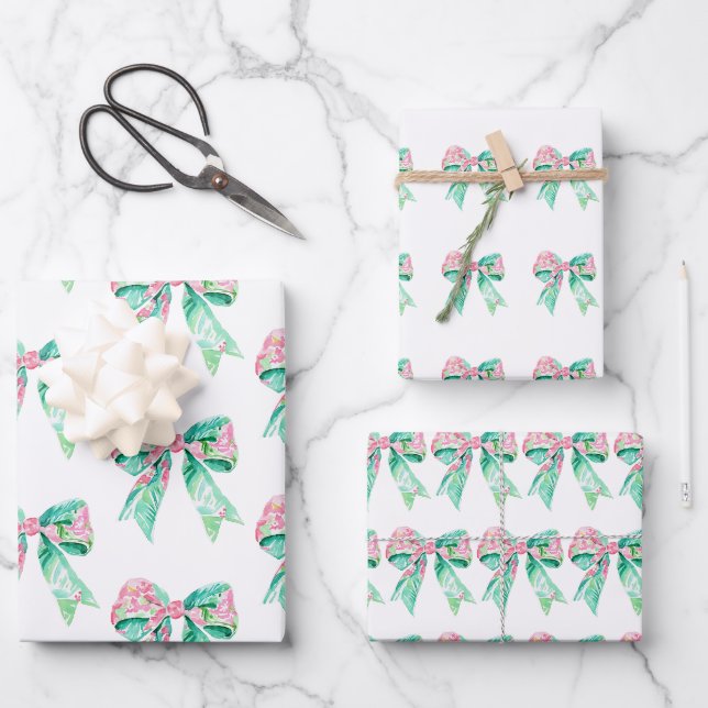 Feuille De Papier Cadeau Vaches florales roses et turquoise (Recto)