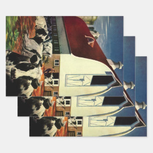 Feuille De Papier Cadeau Vaches vintages de lait Holstein sur les fermes la