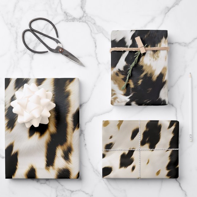 Feuille De Papier Cadeau Vachette blanche noire (Recto)