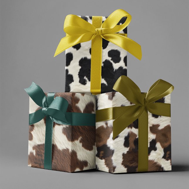 Feuille De Papier Cadeau Vachette Brown Noir Blanc Faux Fourrure de vache (Créateur téléchargé)