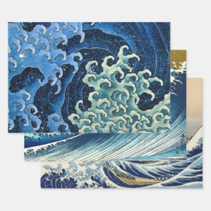 Feuille De Papier Cadeau Vague féminine de Hokusai Océan Vintage 