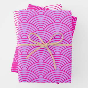 Feuille De Papier Cadeau Vague japonaise Seigaiha Liliac Magenta