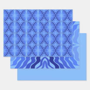 Feuille De Papier Cadeau Vagues bleues réfléchissantes Moderne Design abstr