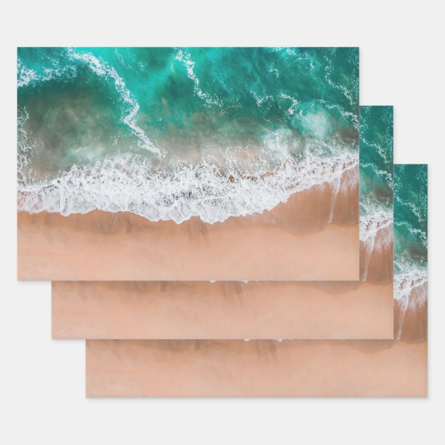 Feuille De Papier Cadeau Vagues sur la plage de sable (Lot)