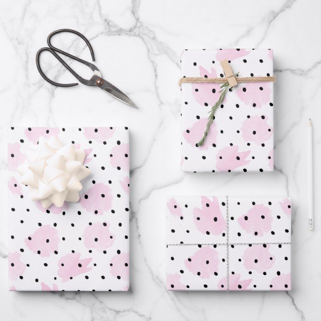 Feuille De Papier Cadeau Valentin rose et noir (Recto)