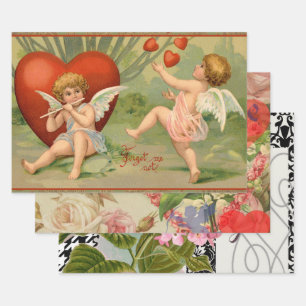 Feuille De Papier Cadeau Valentine Cupids Love Antique Vintage