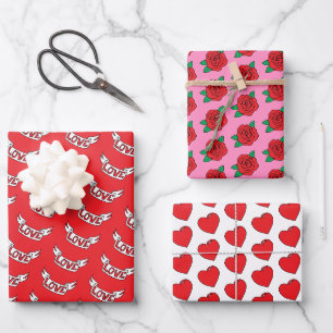 Feuille De Papier Cadeau Valentine Red Roses Amour et Coeurs