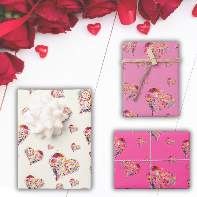 Feuille De Papier Cadeau Valentine Retro Hearts Motif (Créateur téléchargé)