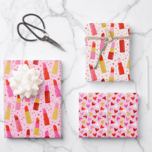 Feuille De Papier Cadeau Valentine's Day Lipsticks and Hearts