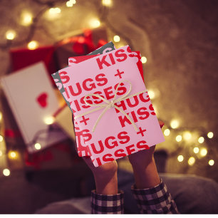 Feuille De Papier Cadeau Valentines Fancy Red & Rose Hugs & Kisses