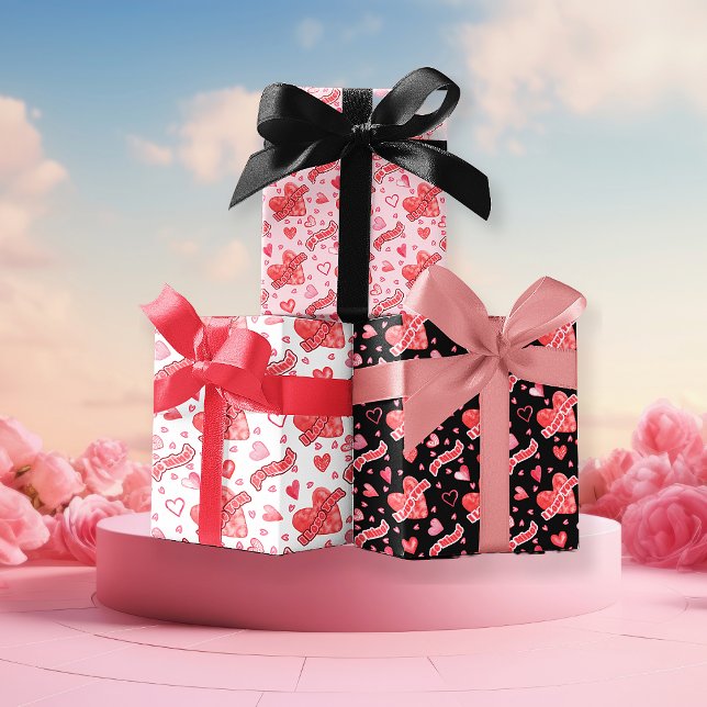 Feuille De Papier Cadeau Valentine's Hearts I Love You Be Mine Motif (Watercolor Valentine's Hearts "I Love You!" and "Be Mine!" Wrapping Paper  Sheets Typography Trio)