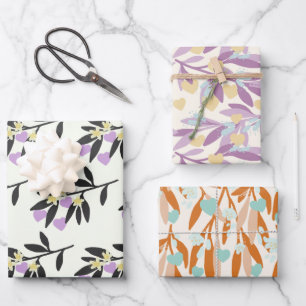 Feuille De Papier Cadeau Valentines Jour Coeurs Branches Fleurs Aimer Paste