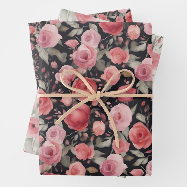 Feuille De Papier Cadeau Valentines Jour rose et rouge Roses (En situation)