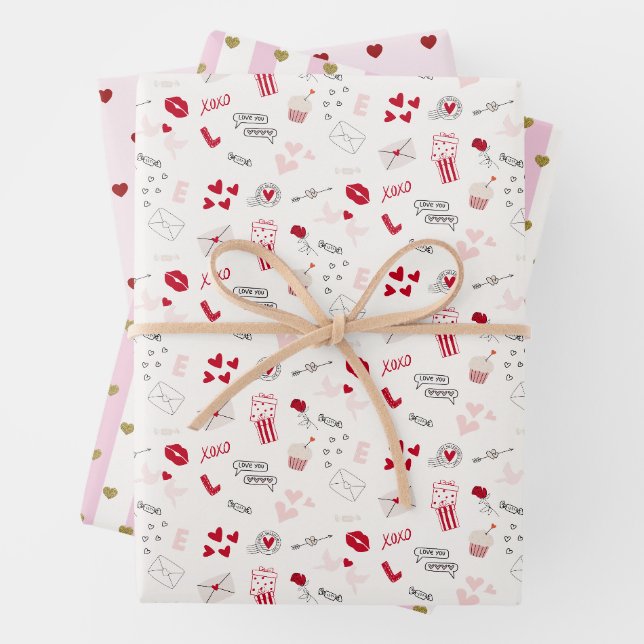 Feuille De Papier Cadeau Valentines jour rose rouge motif (En situation)